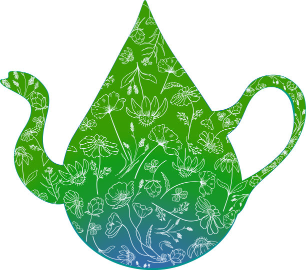 风俗画茶壶与香草和鲜花图片下载