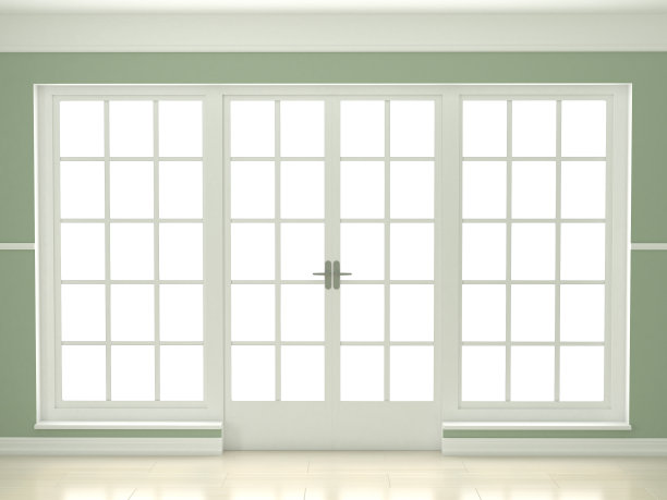 客厅的大窗户。家庭设计殖民地风格。3 d渲染图图片下载