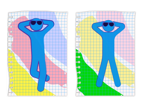 戴眼镜的男人躺在一条彩色毛巾上拿了一把图片下载