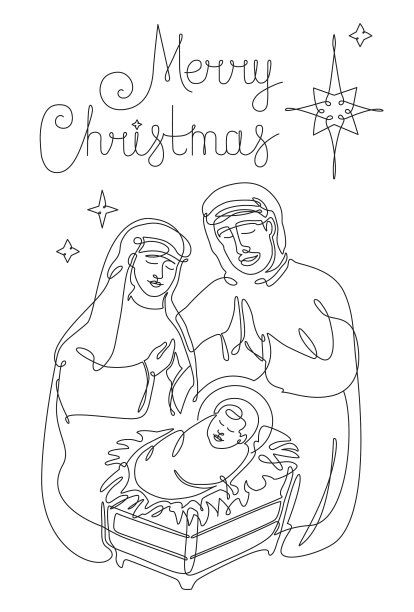 连续的线条描绘了耶稣的诞生图片下载