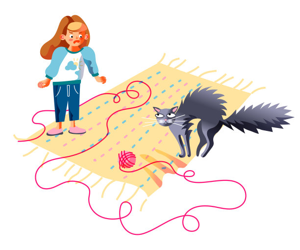 恼怒的女孩对着恶作剧的猫大喊大叫图片下载
