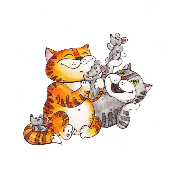 水彩画的猫拥抱老鼠，猫和老鼠的朋友图片下载