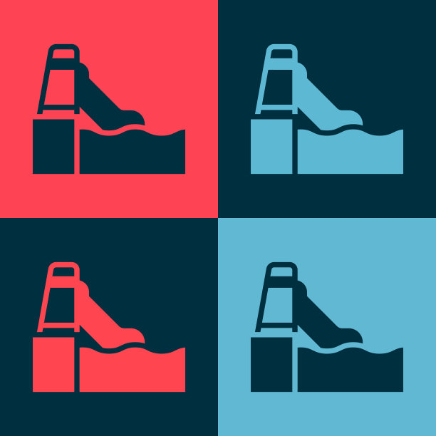 波普艺术水滑梯与游泳池图标隔离上图片下载