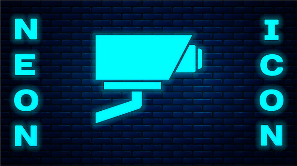 发光的霓虹灯安全摄像头图标隔离图片下载