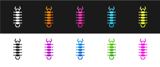 设置蜈蚣昆虫图标隔离在黑色和图片下载
