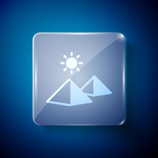 白色埃及金字塔图标孤立在蓝色图片下载