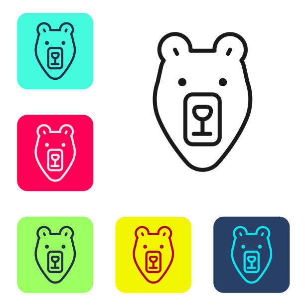 黑线熊头图标孤立在白色上图片下载