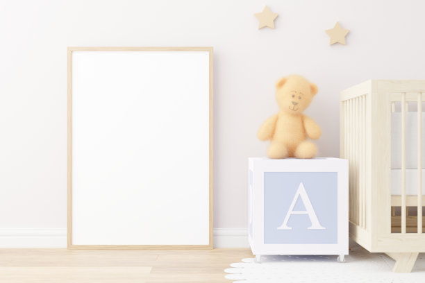 模拟海报框架在儿童房。图片下载
