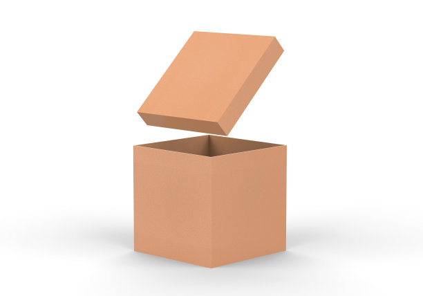 棕色方纸板包装盒模型，牛皮纸纸盒模型模板上孤立的白色背景，3d插图图片下载