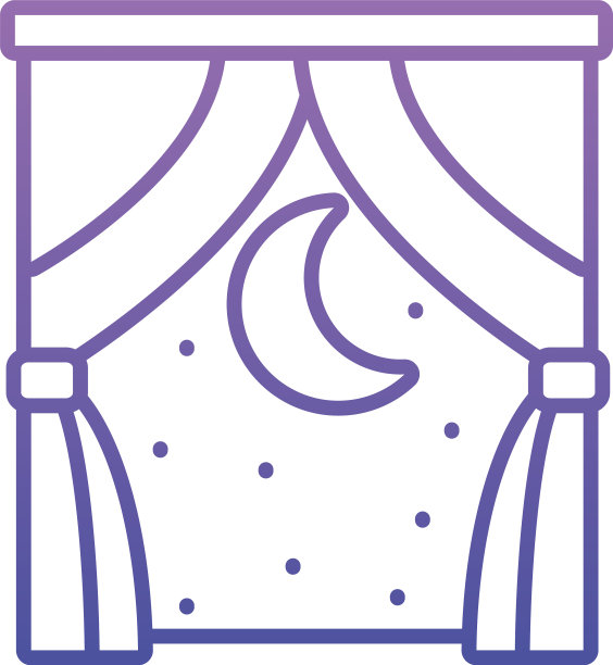 窗带窗帘和月色夜景渐变图片下载