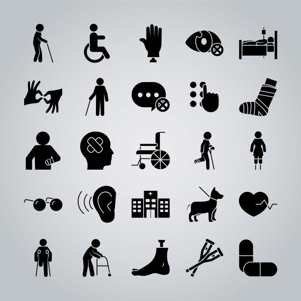 人的手和残疾图标设置剪影图片下载