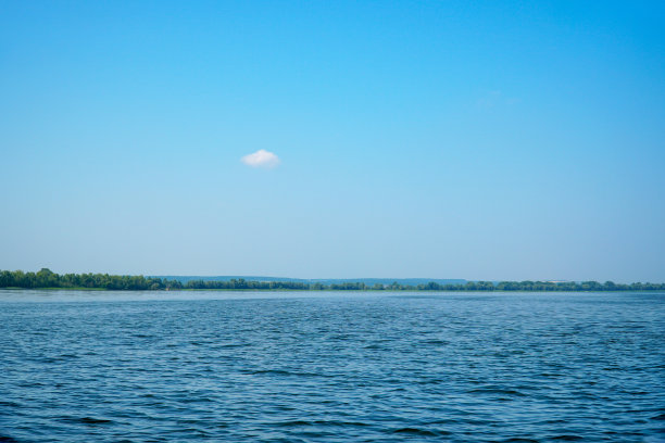蓝天下的大河，远处的森林图片下载