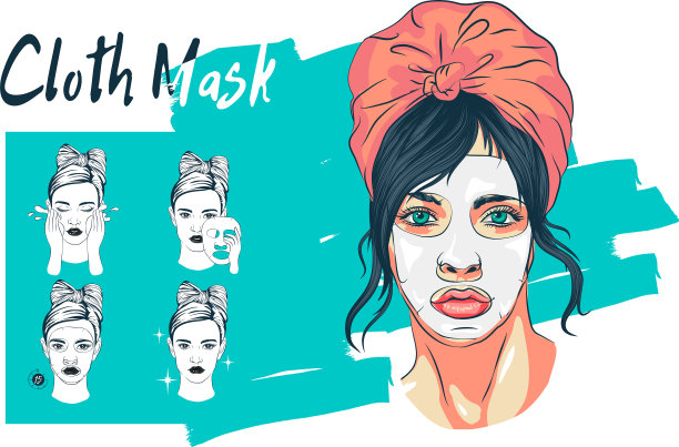 化妆女孩用面具画素描图片下载