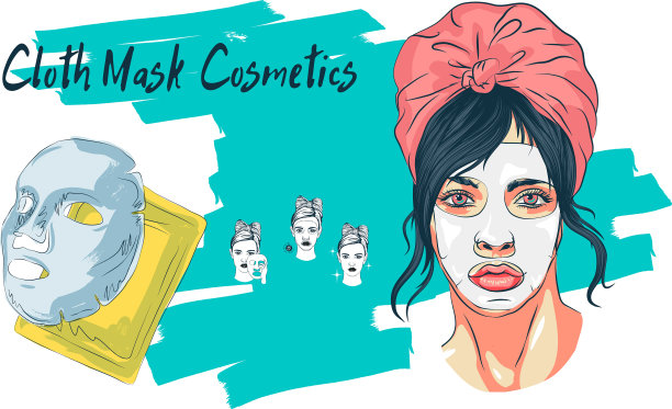 化妆女孩用面具画素描图片下载