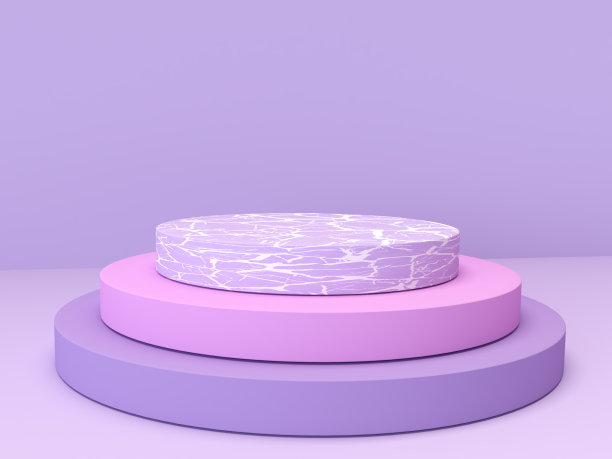 模型几何粉红色形状圆柱体垫和大理石石材讲台3d渲染图片下载