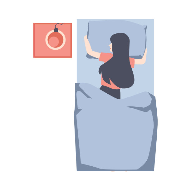 年轻女子在毯子下的胃睡觉的位置矢量插图。图片下载