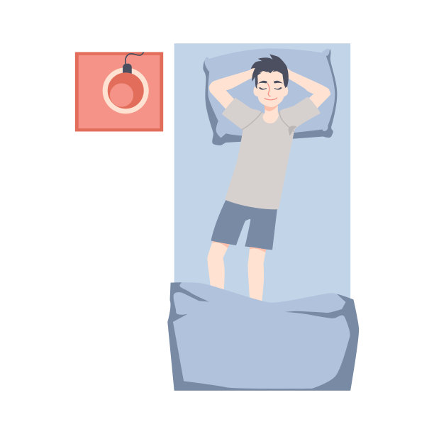 人睡在他的背与手下的头，平面矢量插图孤立。图片下载