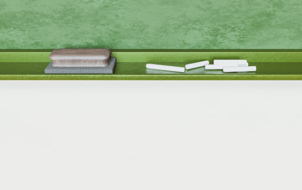 近距离拍摄黑板上的黑板擦和粉笔图片下载