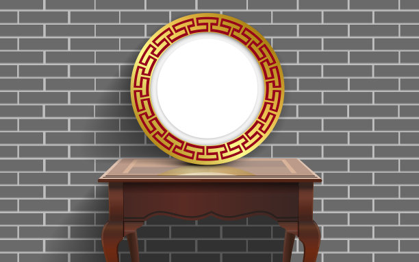 画框在砖墙的木桌上图片下载