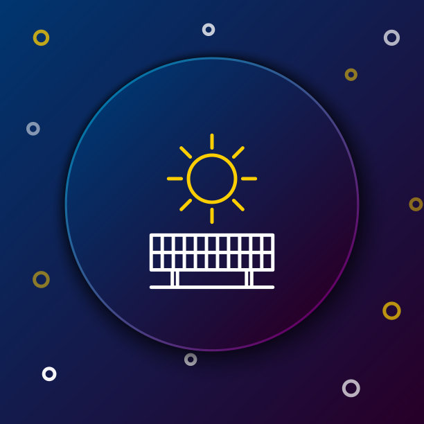 线太阳能电池板和太阳图标隔离图片下载