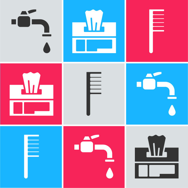 设置水龙头湿擦包和毛刷图标图片下载