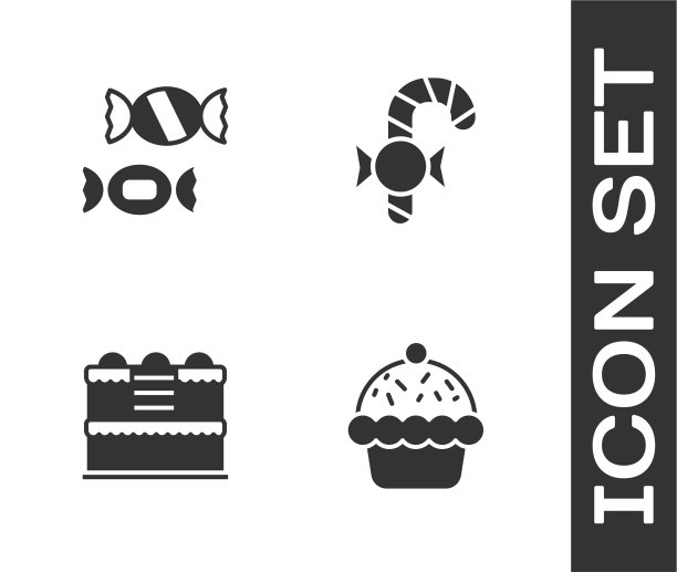 设置纸杯蛋糕糖果蛋糕和圣诞糖果手杖图片下载