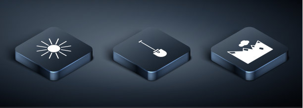 设置等距太阳山和铲子图标图片下载