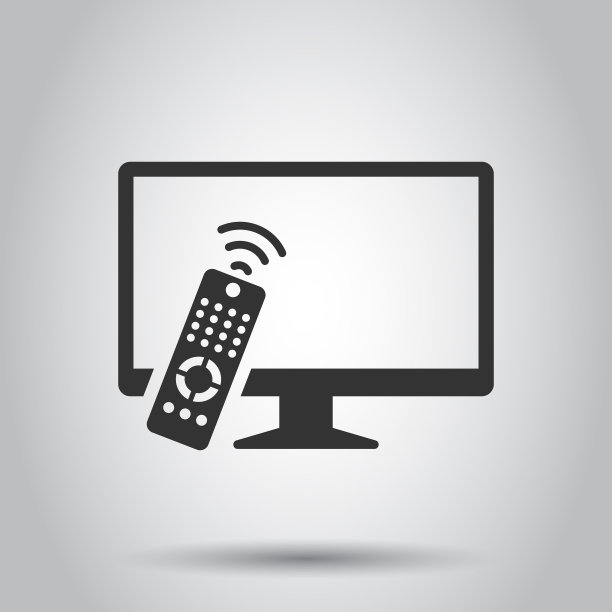 电视遥控器图标在平面风格的电视标志上图片下载