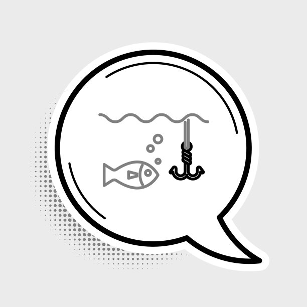 钓鱼钩在水下与鱼的图标图片下载