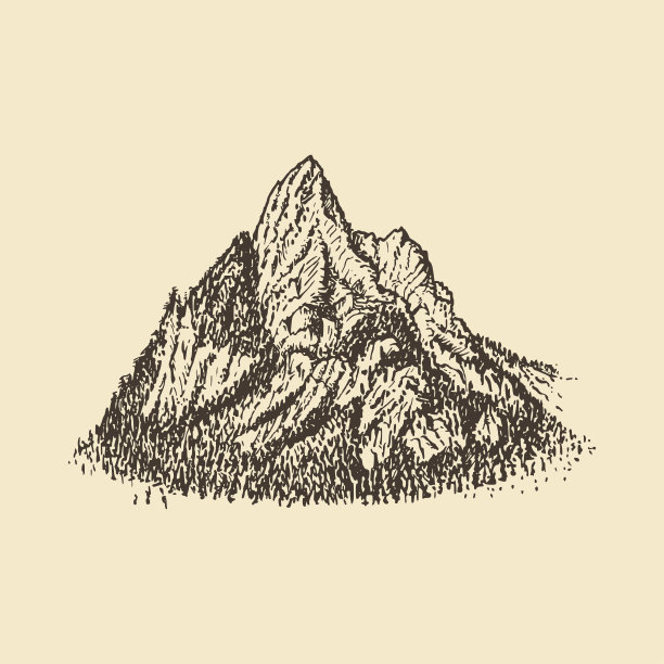 山景，手绘插图。矢量草图的高山景观标签，海报等。图片下载