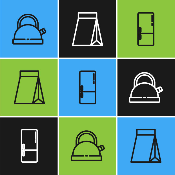 设置有把手的水壶、冰箱和袋子图片下载