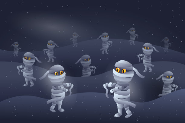 设定可爱的卡通木乃伊在灰色的夜晚图片下载