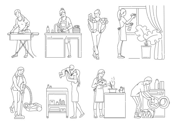 家庭主妇忙着家务和育儿套图片下载