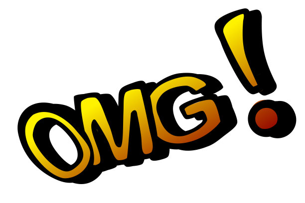 惊喜卡通表情，OMG, Oh My God，渐变黄色，黑色轮廓，孤立在白色上图片下载