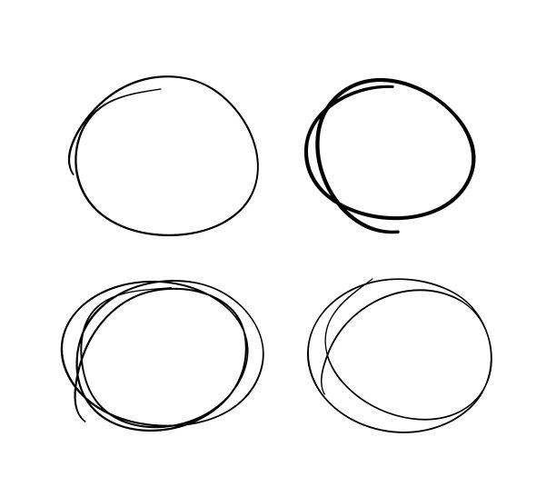 为设计使用手绘的一套对象。黑色矢量涂鸦椭圆透明的背景。抽象的铅笔绘图。艺术插画元素图片下载