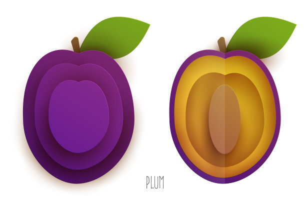 卡通整体和半梅花在现代几何3d剪纸风格孤立在白色背景。生动的创意矢量艺术元素。抽象设计插画的极简概念。图片下载