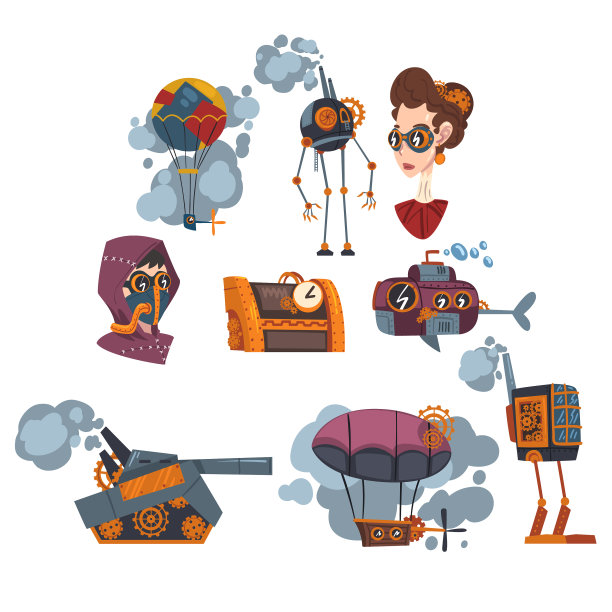 蒸汽朋克设计元素设置机械图片下载