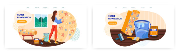 女人修理房间，并把新的壁纸图片下载