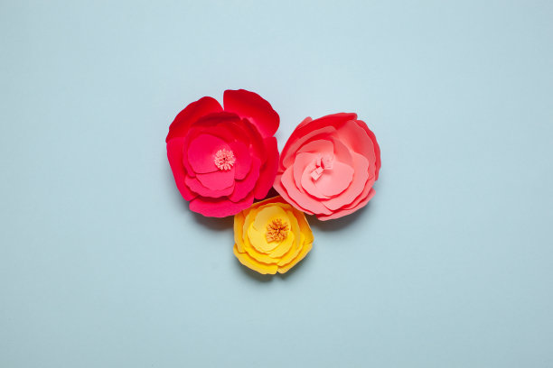 蓝色背景的剪纸花。图片下载