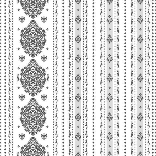 黑白花无缝花纹，带有装饰性条纹。传统的东方图案。向量点缀模板。佩斯利装饰元素。非常适合布料和纺织品。图片下载