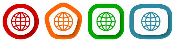 世界，地球矢量图标集，白色背景上的平面设计按钮图片下载