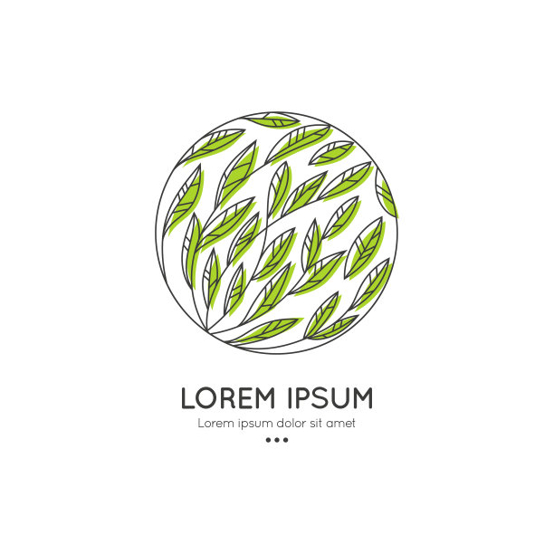 绿色和黑色的标志与叶子在一个圆形。可用于珠宝、美容、时尚等行业。伟大的标志，字母组合，邀请，传单，菜单，背景，或任何想要的想法。图片下载