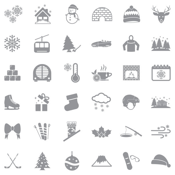 冬天的图标。灰色的平面设计。矢量插图。图片下载