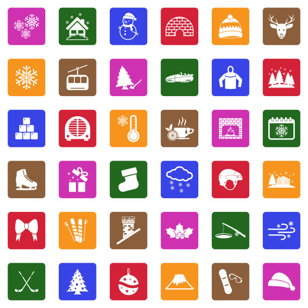 冬天的图标。广场白色平面设计。矢量插图。图片下载