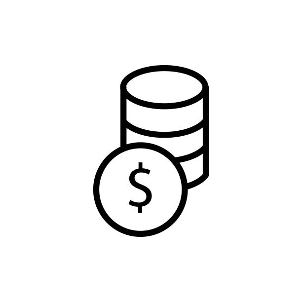 黑色堆栈硬币美元现金线图标孤立。钱的标志。金钱插图业务概念。流行的平面风格的应用程序，图形，信息图表，web，网站，用户界面，用户体验。向量EPS 10。图片下载