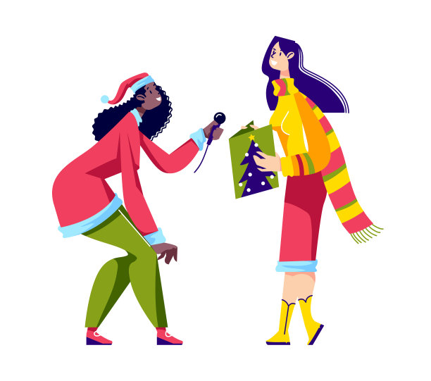 快乐的人们给穿着圣诞老人的可爱女孩唱颂歌图片下载