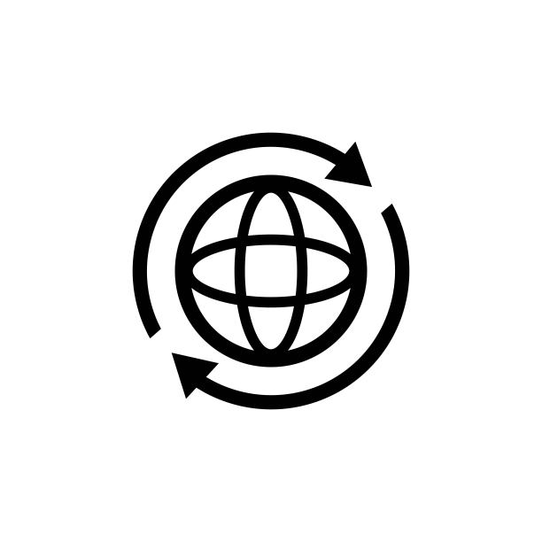 网络图标。世界国际地球地球仪图标。在图标周围有两个同步箭头的圆形球体。全球符号轮廓。世界图标。向量EPS 10。在白色背景上隔离图片下载