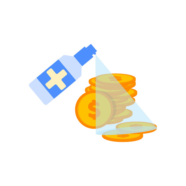 消毒喷雾处理钱、硬币。矢量插图，平面卡通颜色最小设计，孤立在白色背景，特别是10。图片下载