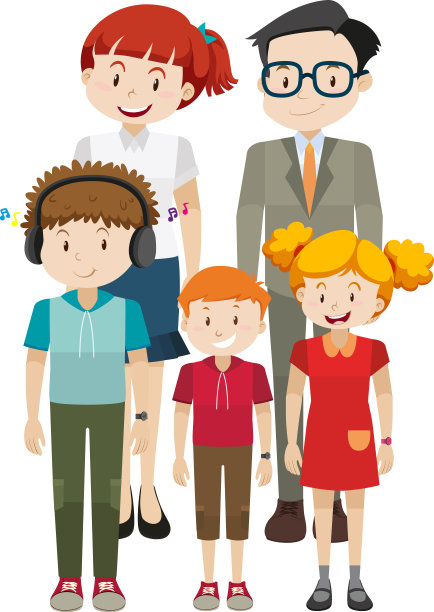白色背景的家庭卡通人物的成员图片下载