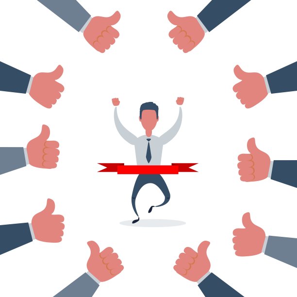 成功的商人在终点线的概念与许多竖起的大拇指图片下载